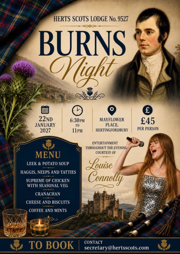 Herts Scots Lodge Burns Night 2027 flyer