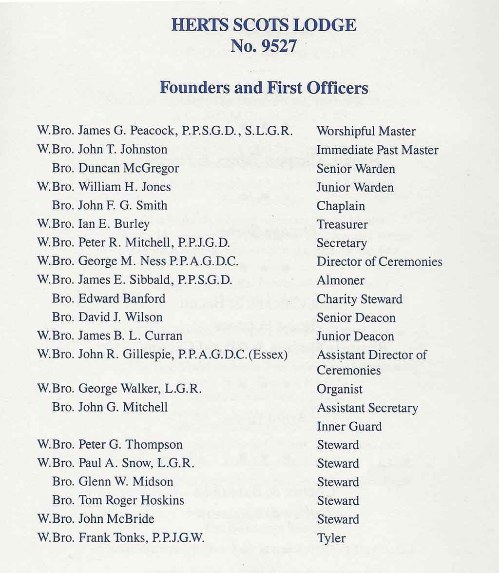 The first officers of Herts Scots Lodge